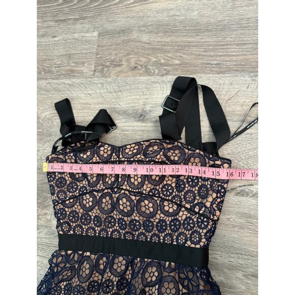 Self-Portrait Navy Lace Asymmetrical Dress Size 4 - Picture 9 of 11